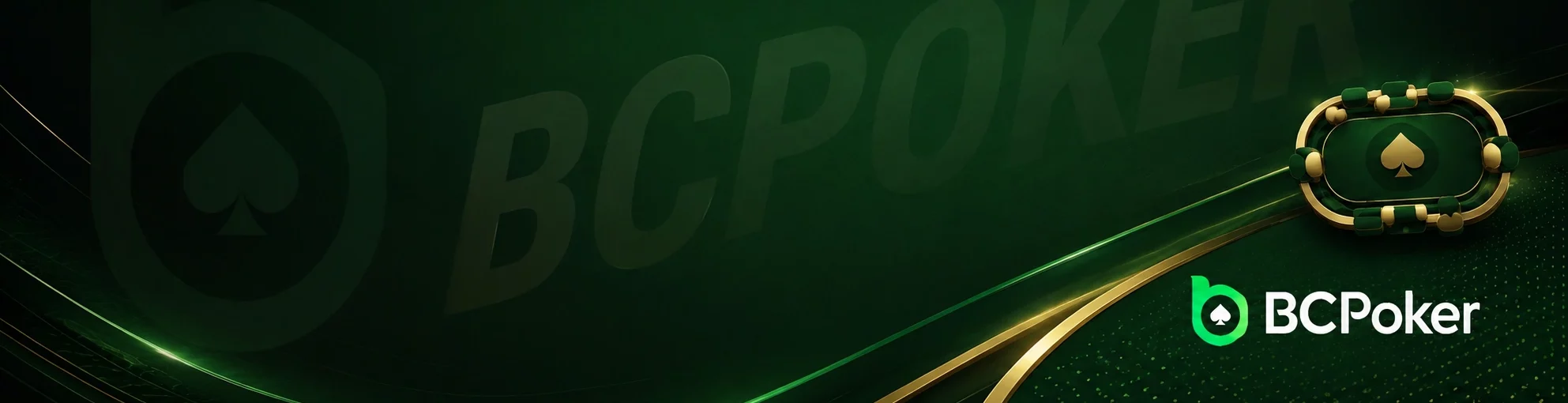 BCPoker poker room banner with a green poker table and gold accents